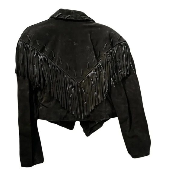 Vintage Phoenix USA Western Style Leather Fringe Crop Jacket Size Large - Picture 5 of 10